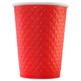 EM90-430-0481 Embossed double-wall paper cup "Waffle Red" 12oz(300ml)